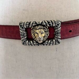 Vintage Vicenza Italian Leather Belt with Lion Buckle – Croc Embossed Brown S 32